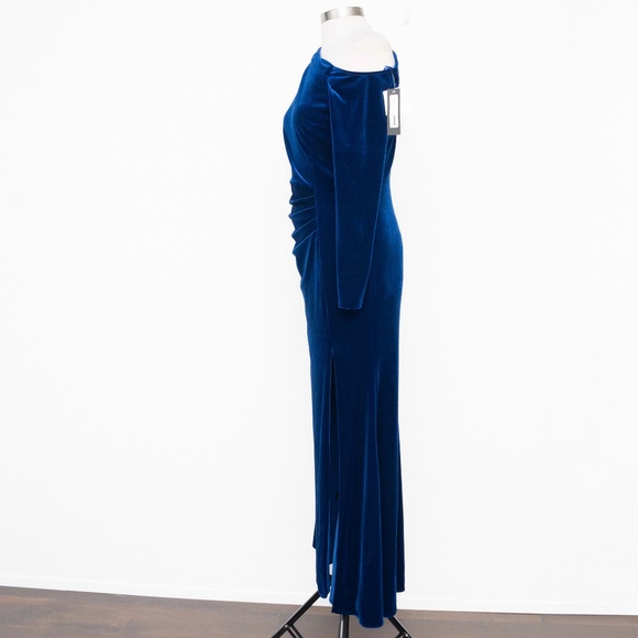 Betsy & Adam - One Shoulder Long Sleeve Velvet Gown - Picture 8 of 12